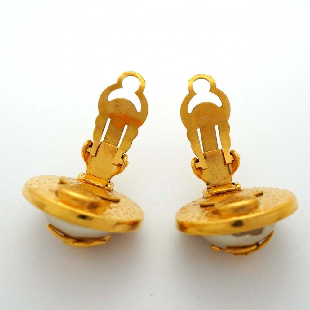 CHANEL Gold Pearl Logo Earrings - Picture 8 of 8